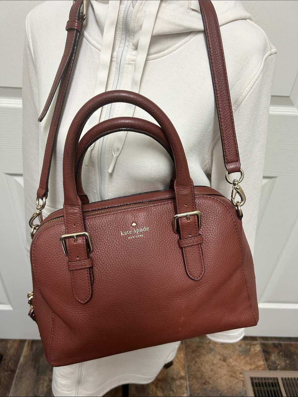 kate spade Pebbled Leather Satchel in Rust